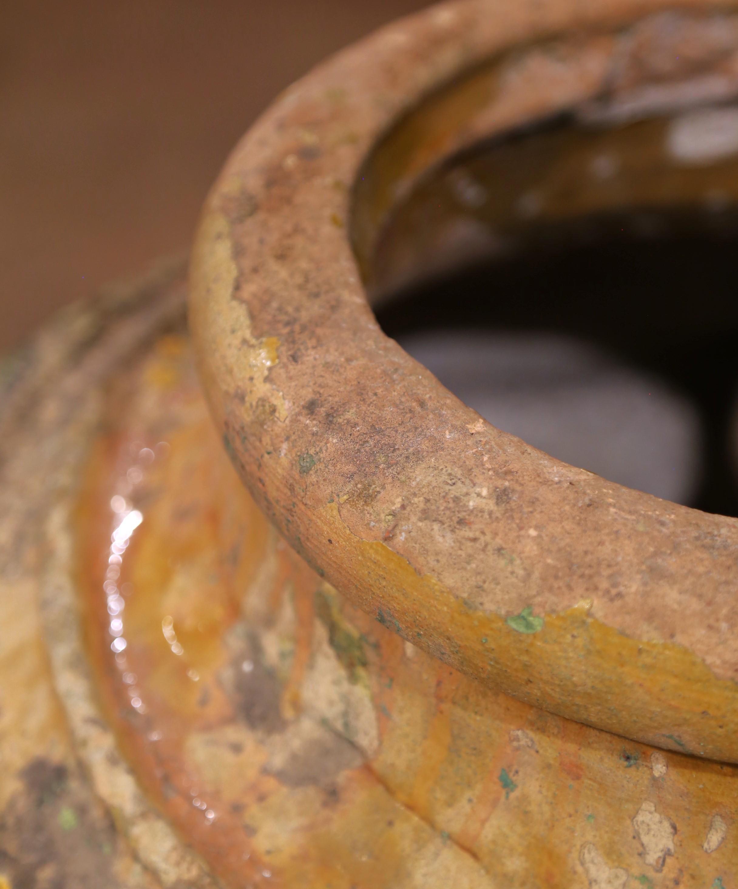 Pair of 18th Century Patinated Greek Terracotta Olive Jars with Ochre Glaze For Sale 3