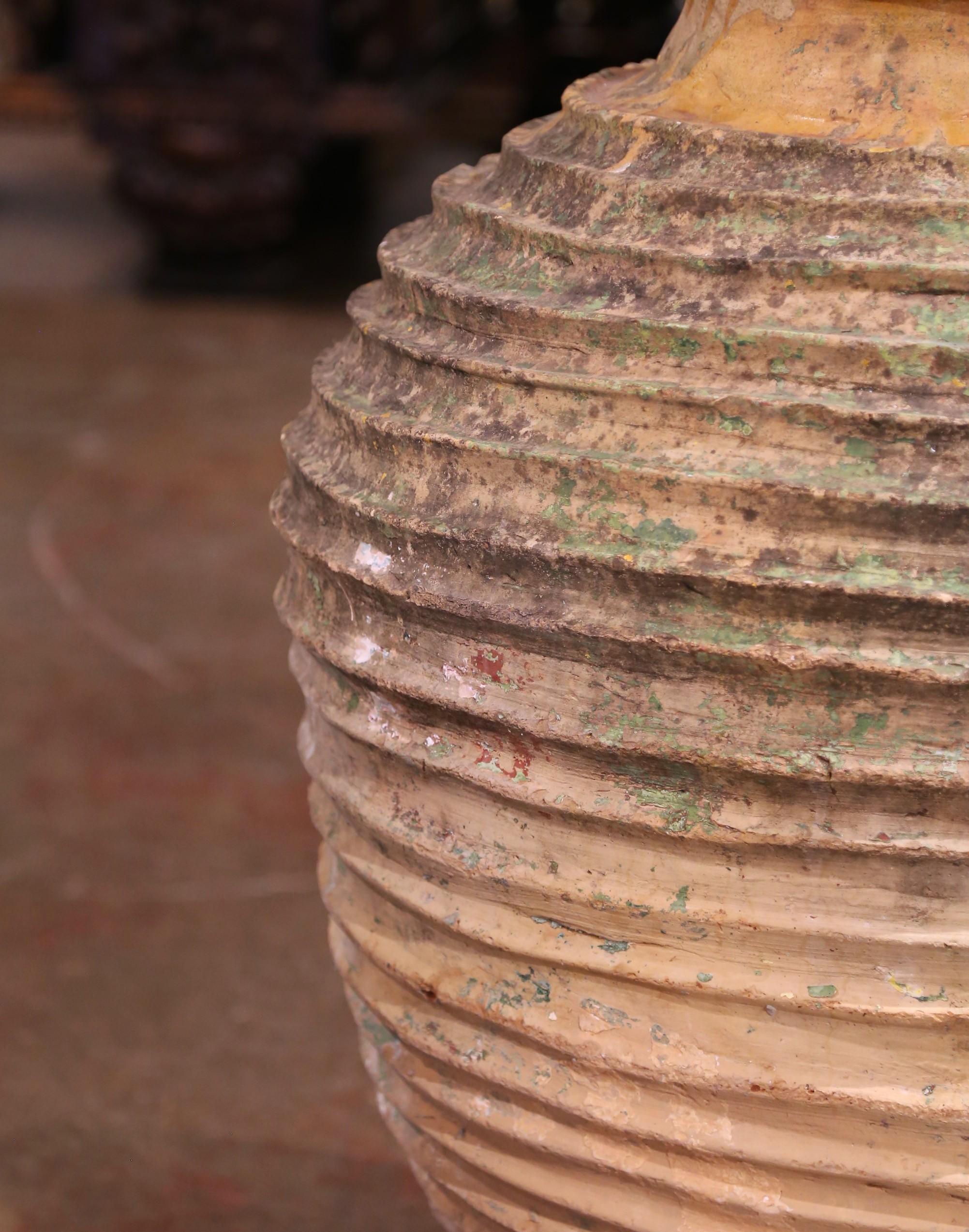Pair of 18th Century Patinated Greek Terracotta Olive Jars with Ochre Glaze For Sale 4