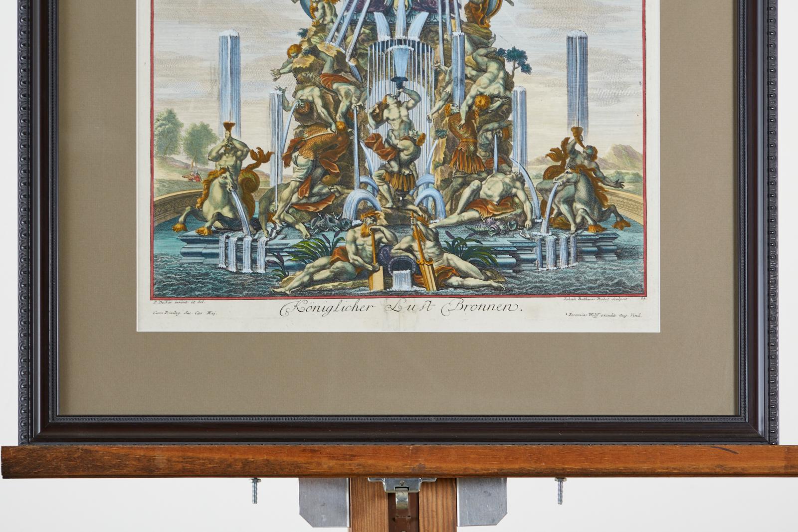 Paire de gravures de scènes de fontaine de Paul Decker du 18ème siècle en vente 5
