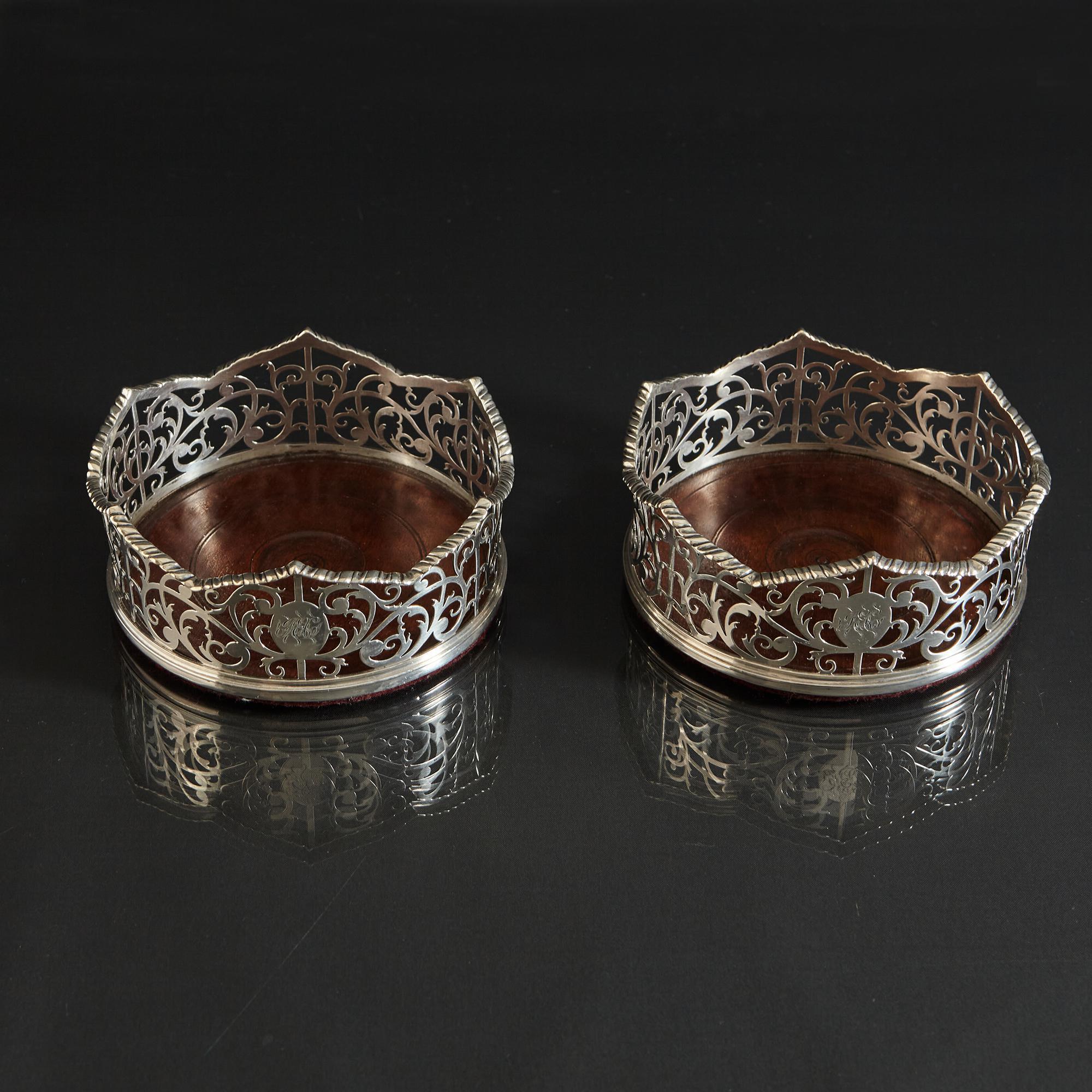 George III Pair of 18th Century Pierced Silver Wine Coasters For Sale