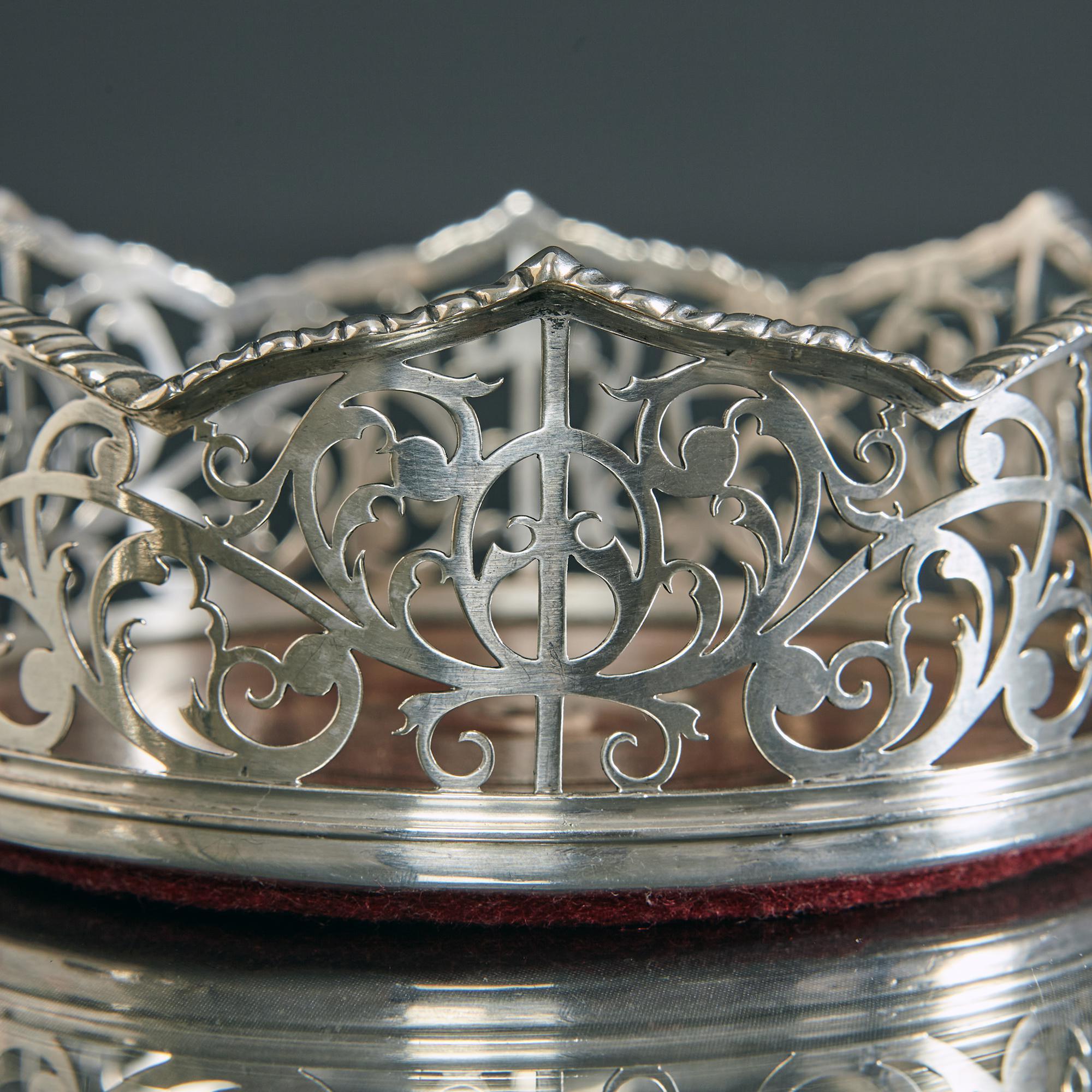 Sterling Silver Pair of 18th Century Pierced Silver Wine Coasters