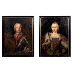 Paire de portraits de l'empereur François Ier et de l'impératrice Marie-Thérèse du 18e siècle