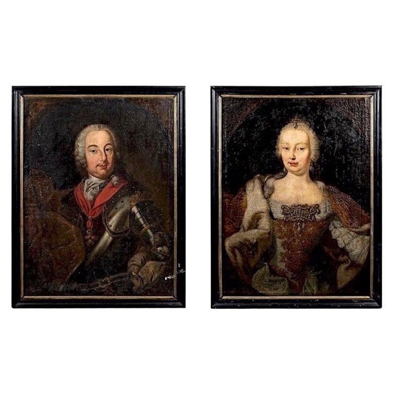Pair of 18th Century Portraits of Emperor Francis I and Empress Maria Theresa For Sale