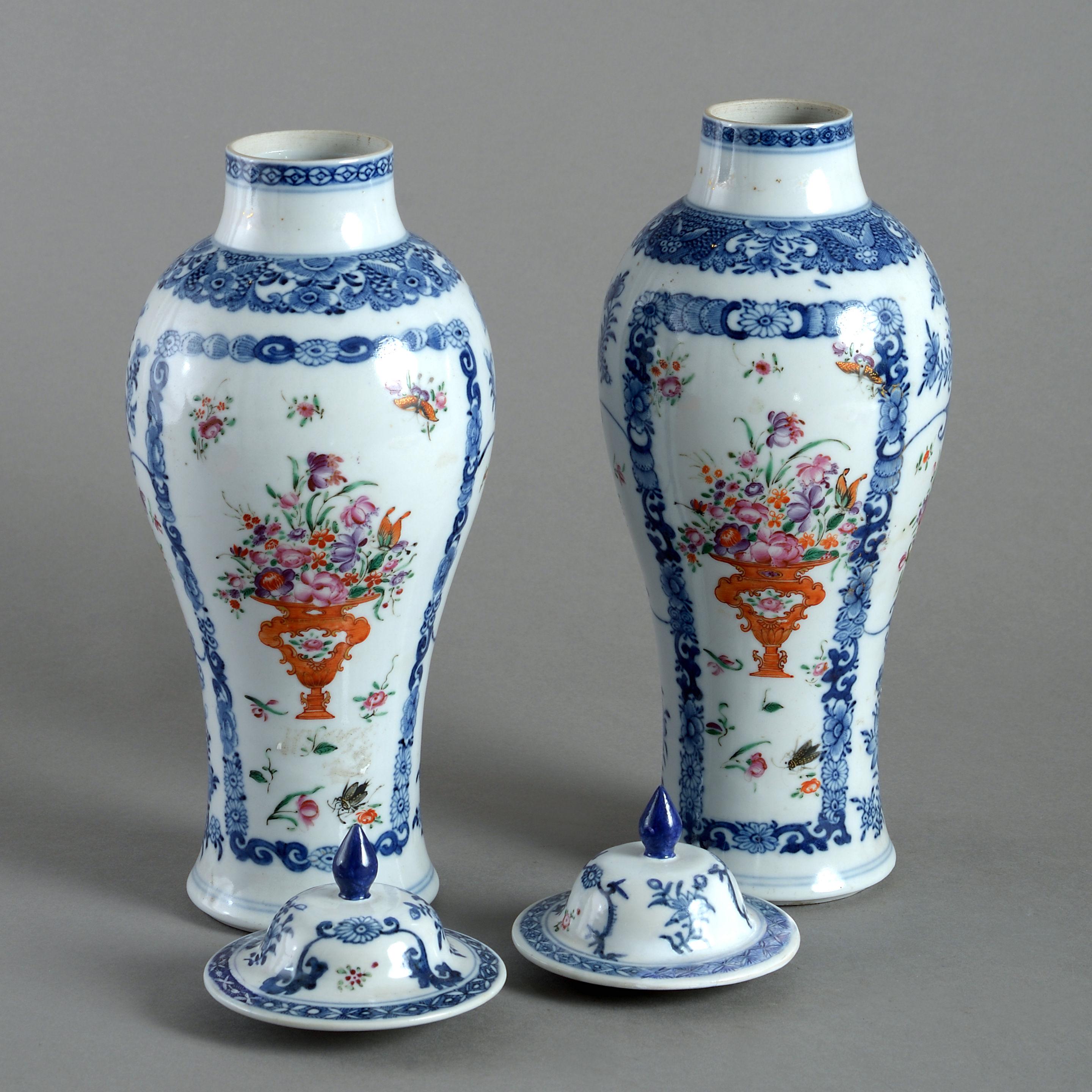 Chinese Pair of 18th Century Qianlong Period Porcelain Vases
