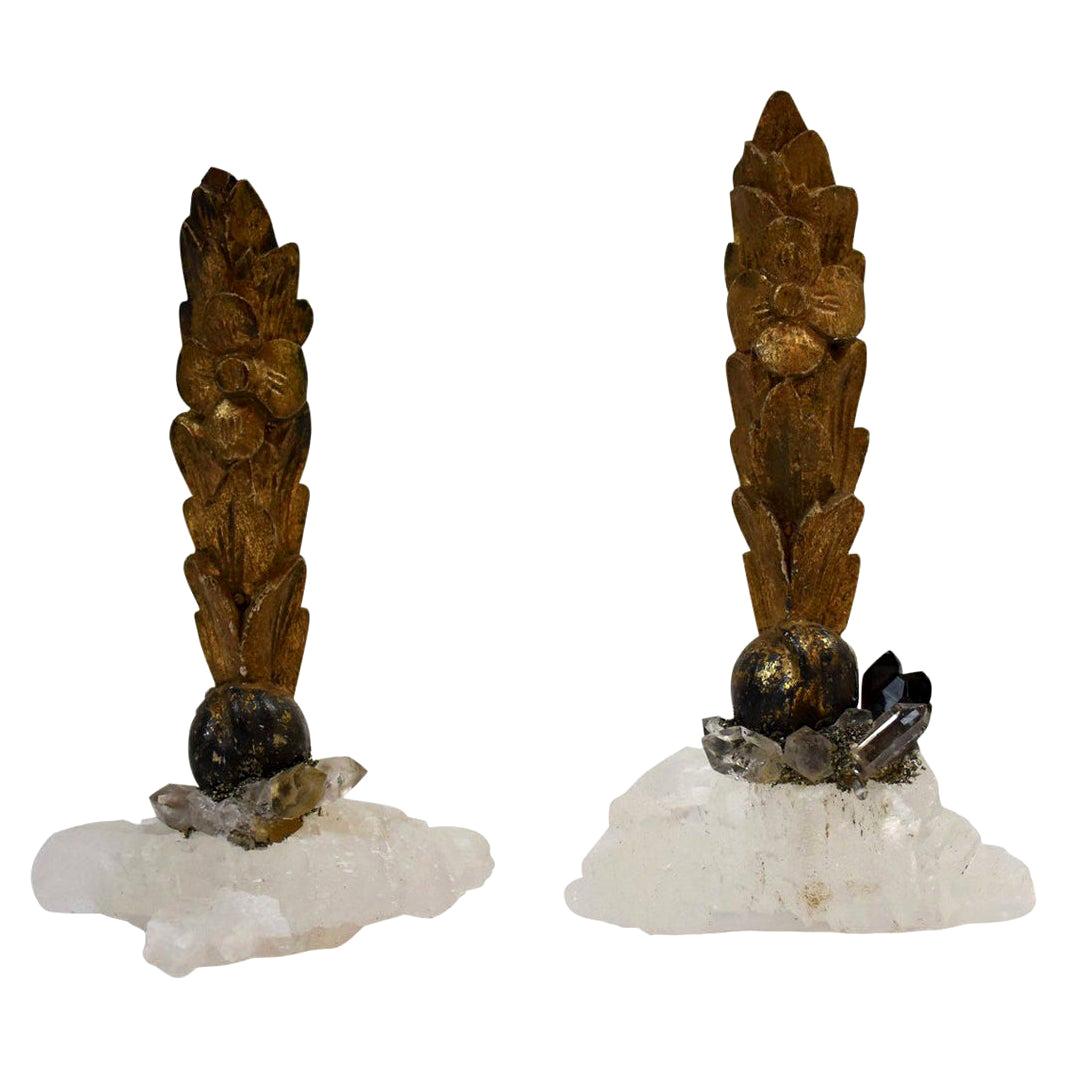 Pair of 18th Century Quartz Giltwood Fragments For Sale