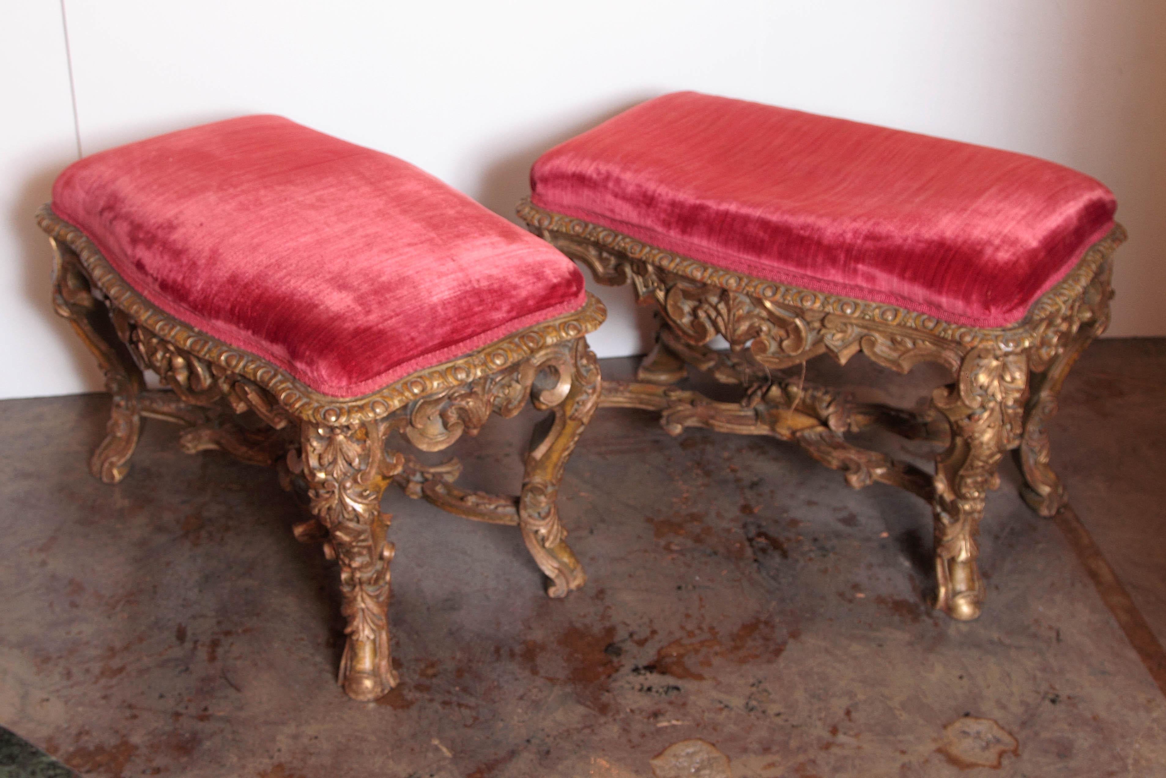French Pair of 18th Century Regence Carved and Gilt Benches