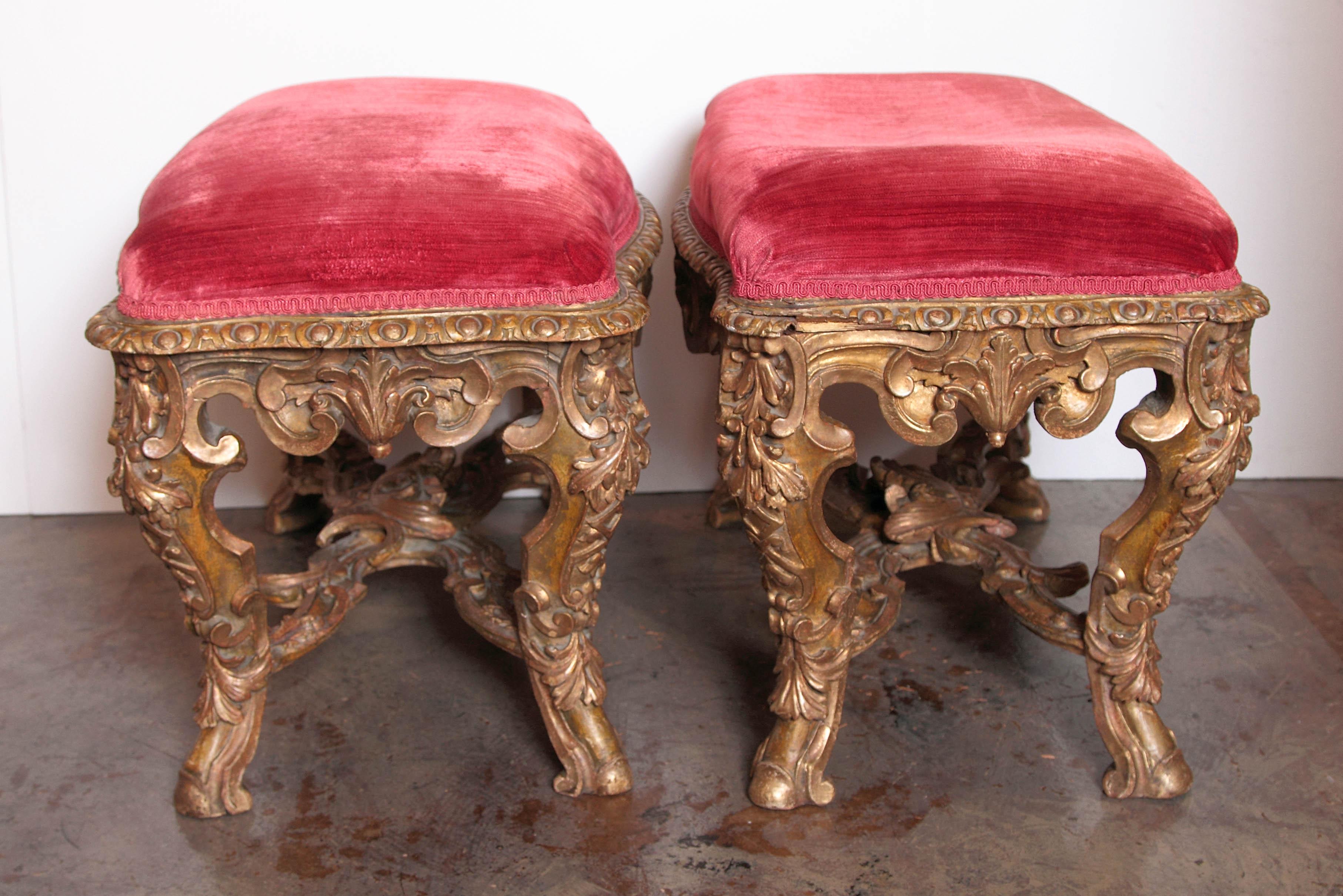 Giltwood Pair of 18th Century Regence Carved and Gilt Benches