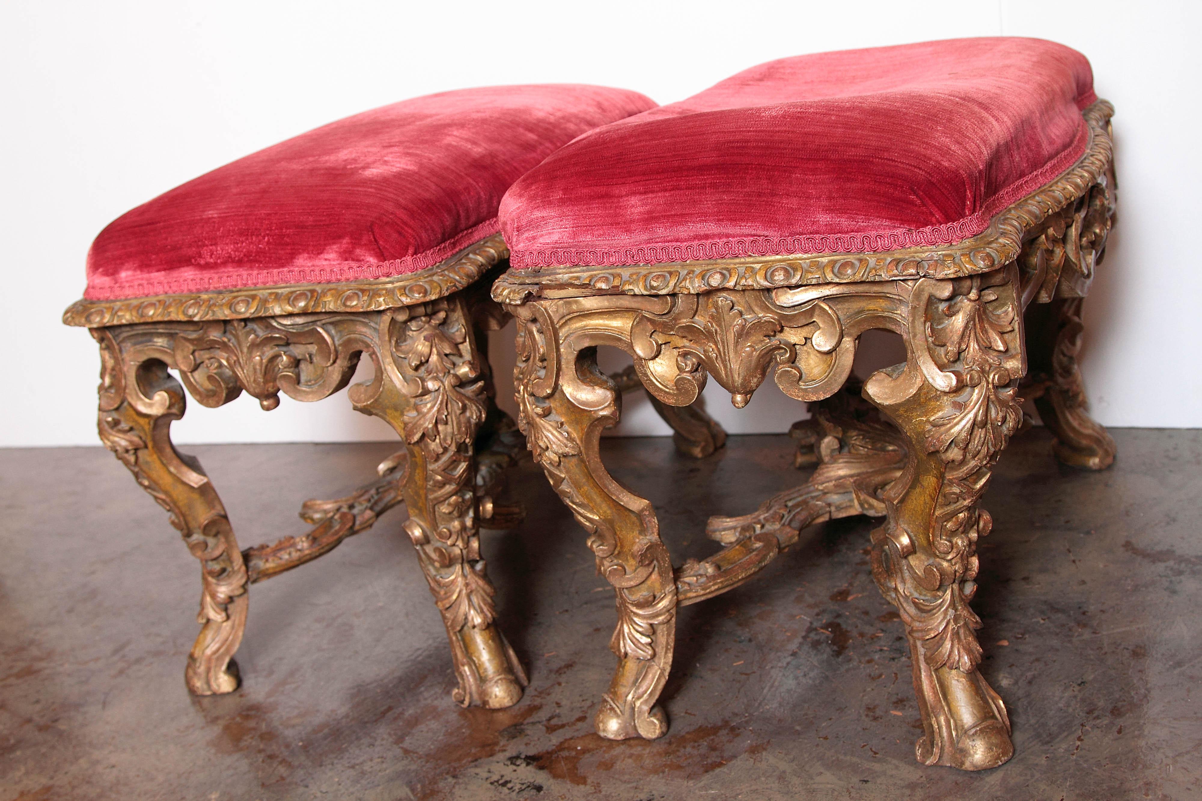 Pair of 18th Century Regence Carved and Gilt Benches 1