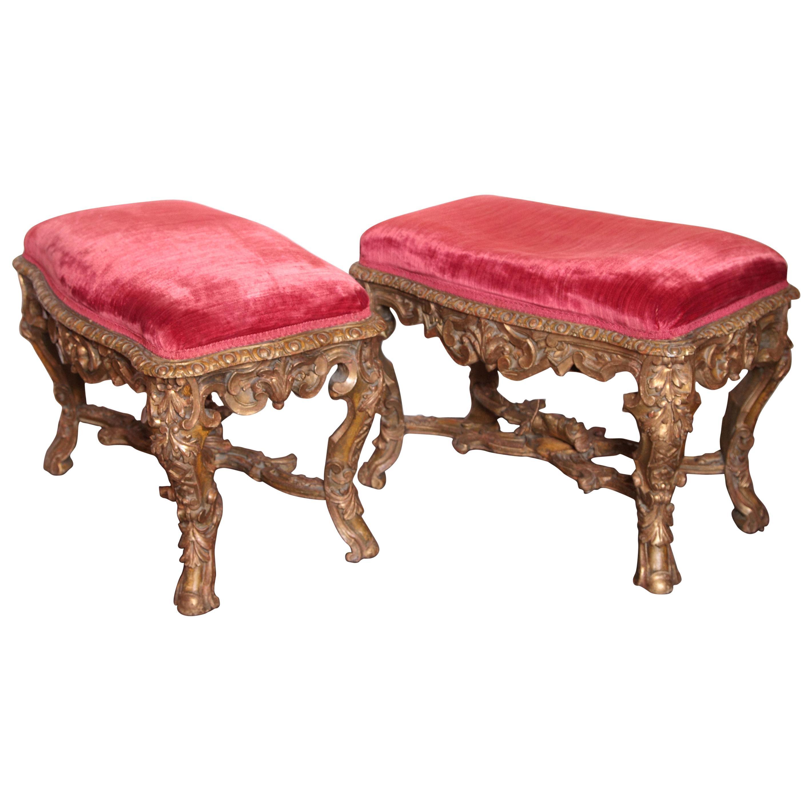 Pair of 18th Century Regence Carved and Gilt Benches