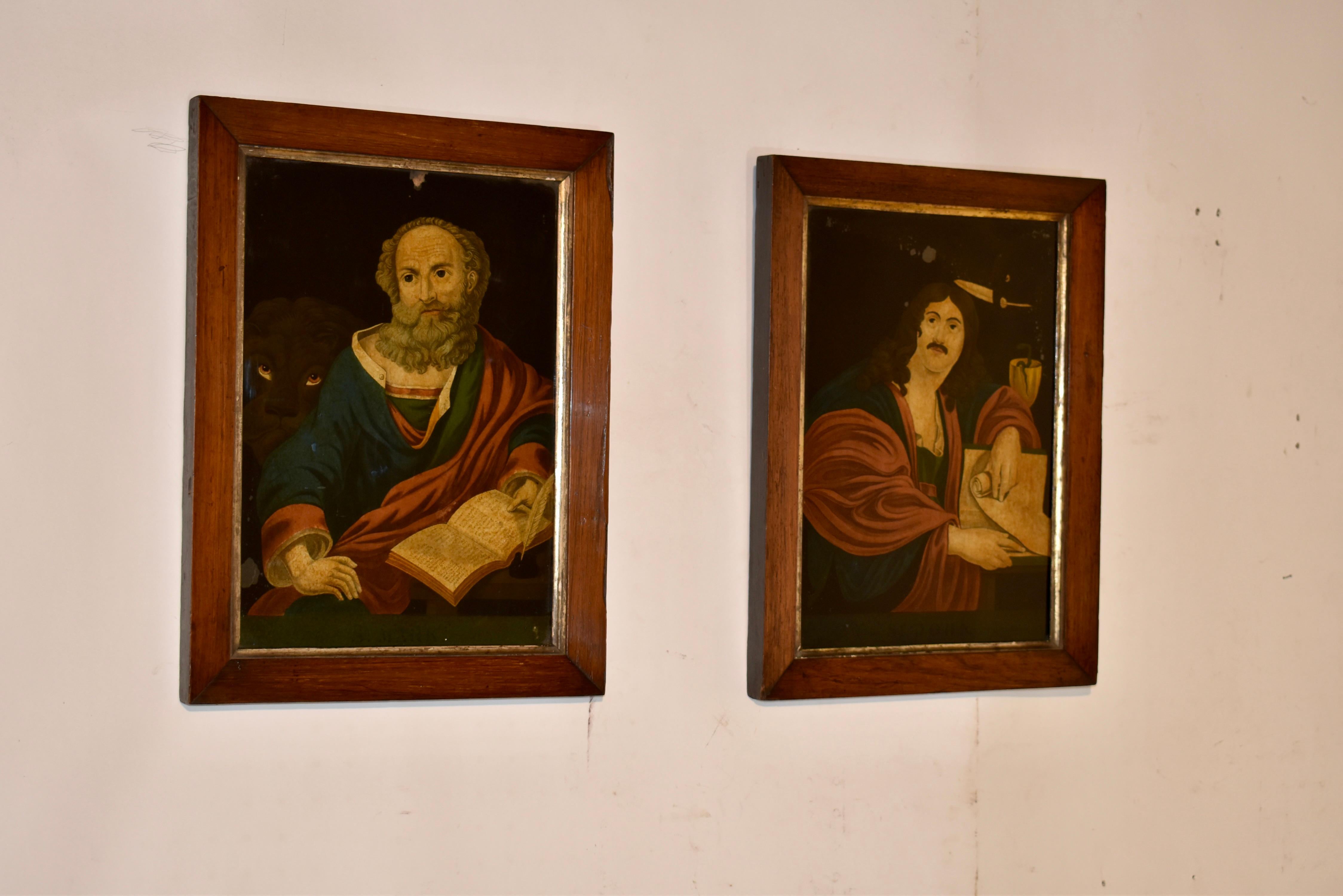 Pair of 18th Century Reverse Paintings on Glass For Sale 2