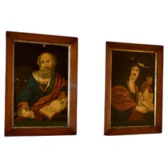 Antique Pair of 18th Century Reverse Paintings on Glass