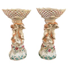 Pair of 18th Century Rococo Chinese Export Porcelain Centerpieces or Tazza