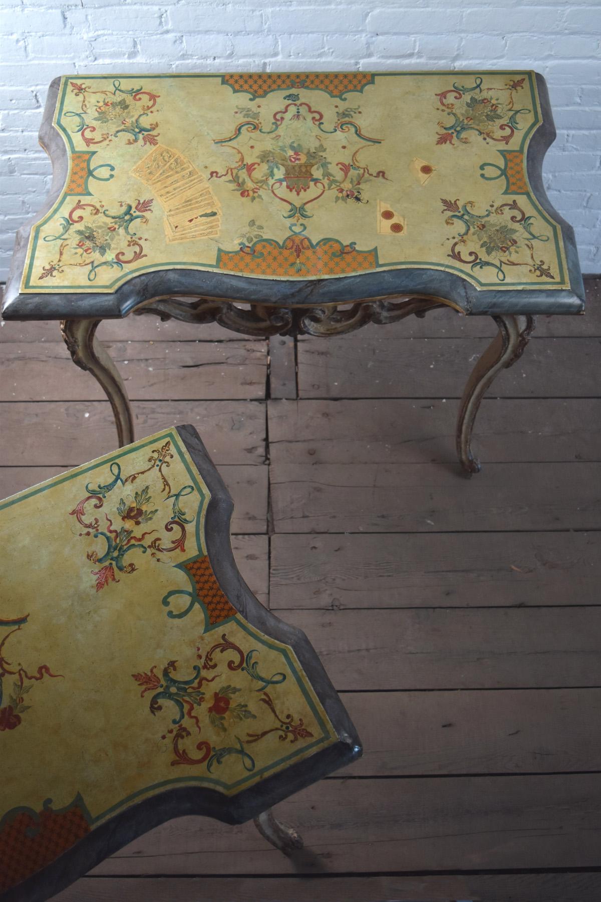 Pair of 18th Century Italian Rococo Painted Console Tables with Scagliola Tops For Sale 2