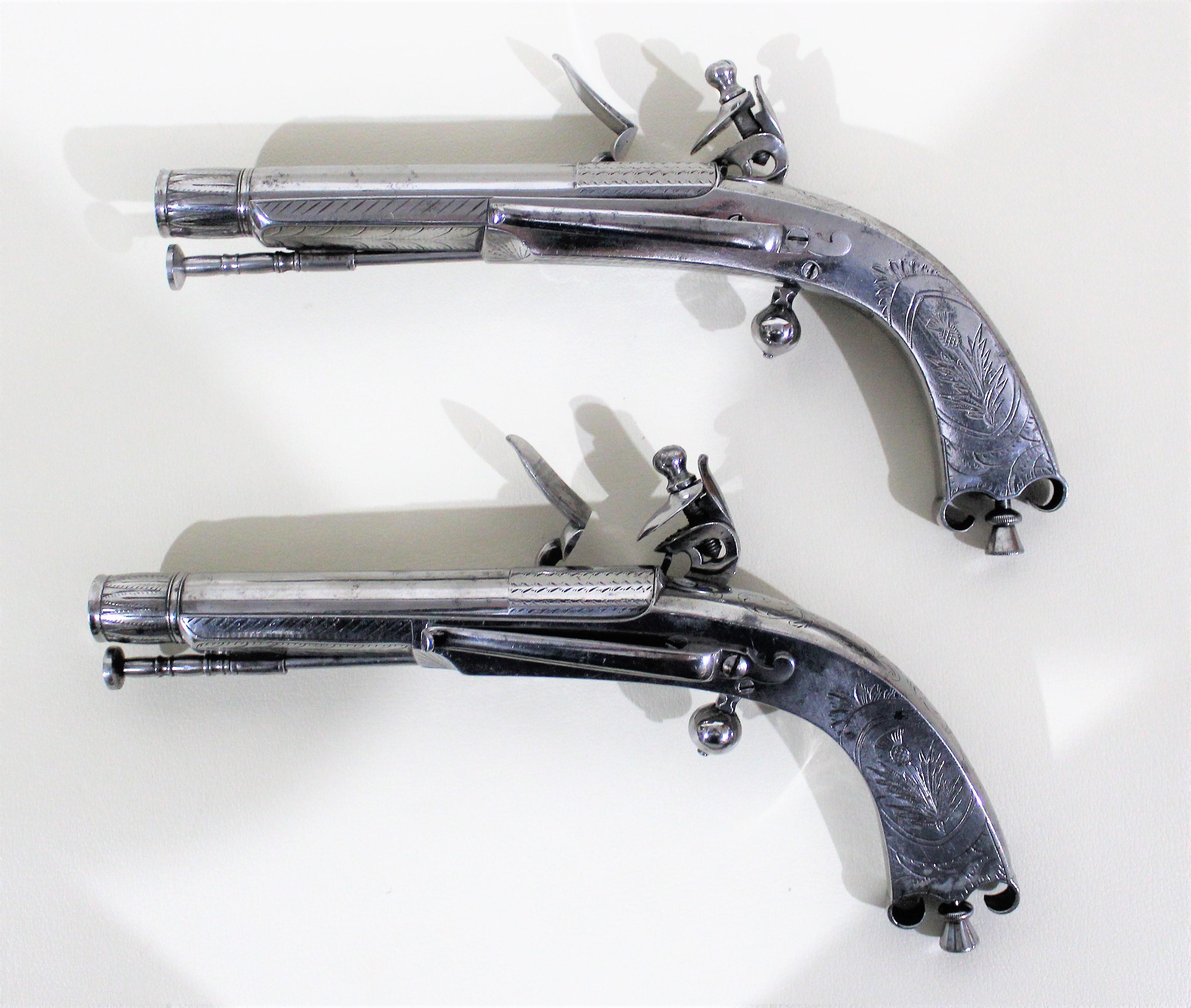 A fine pair of 18th century Scottish steel flintlock belt pistols by Macleod. These 'Highland Pistols