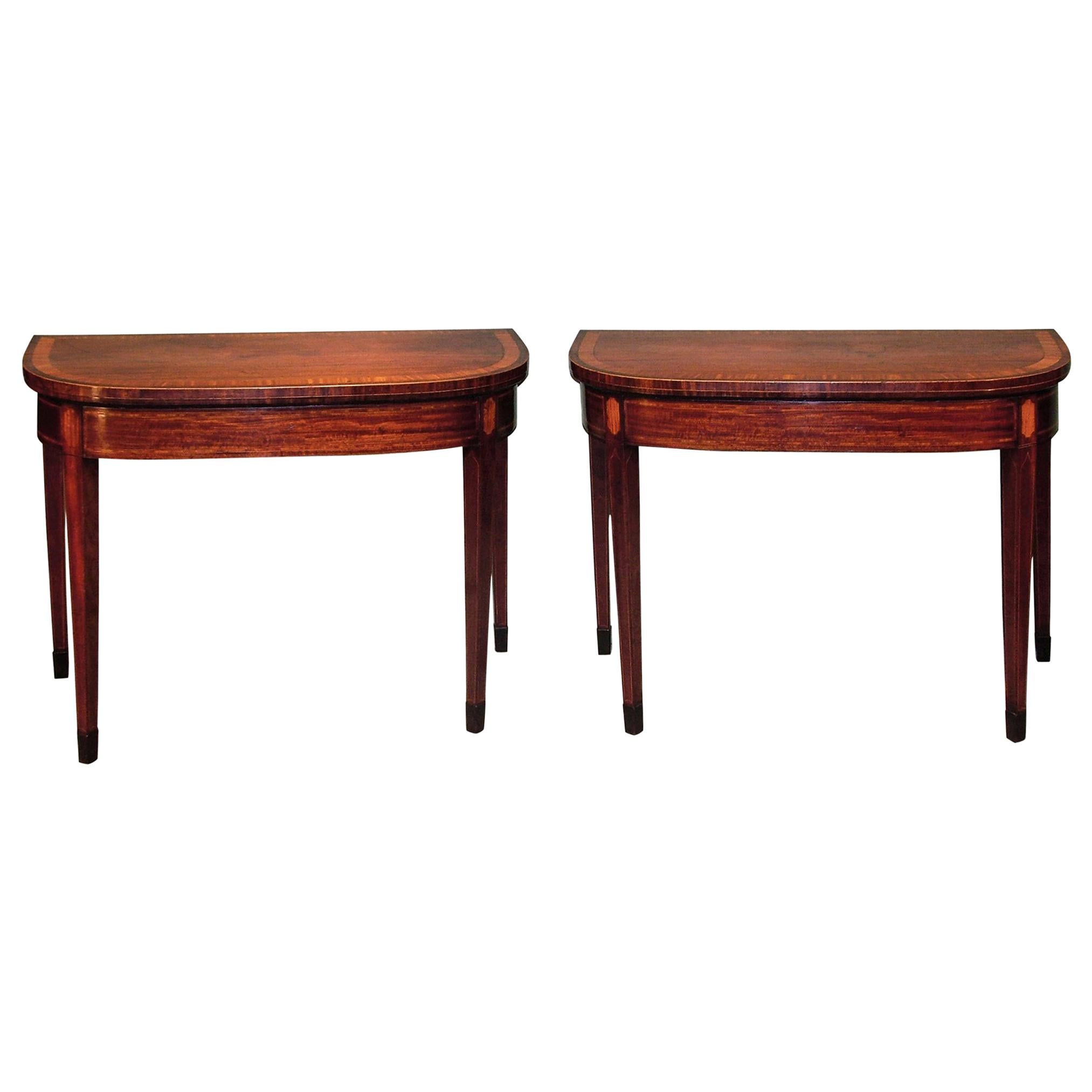 Pair of 18th Century Sheraton Period Mahogany Card Tables For Sale