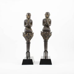 Pair of 18th Century Siamese Bronze Procession Praying Monks