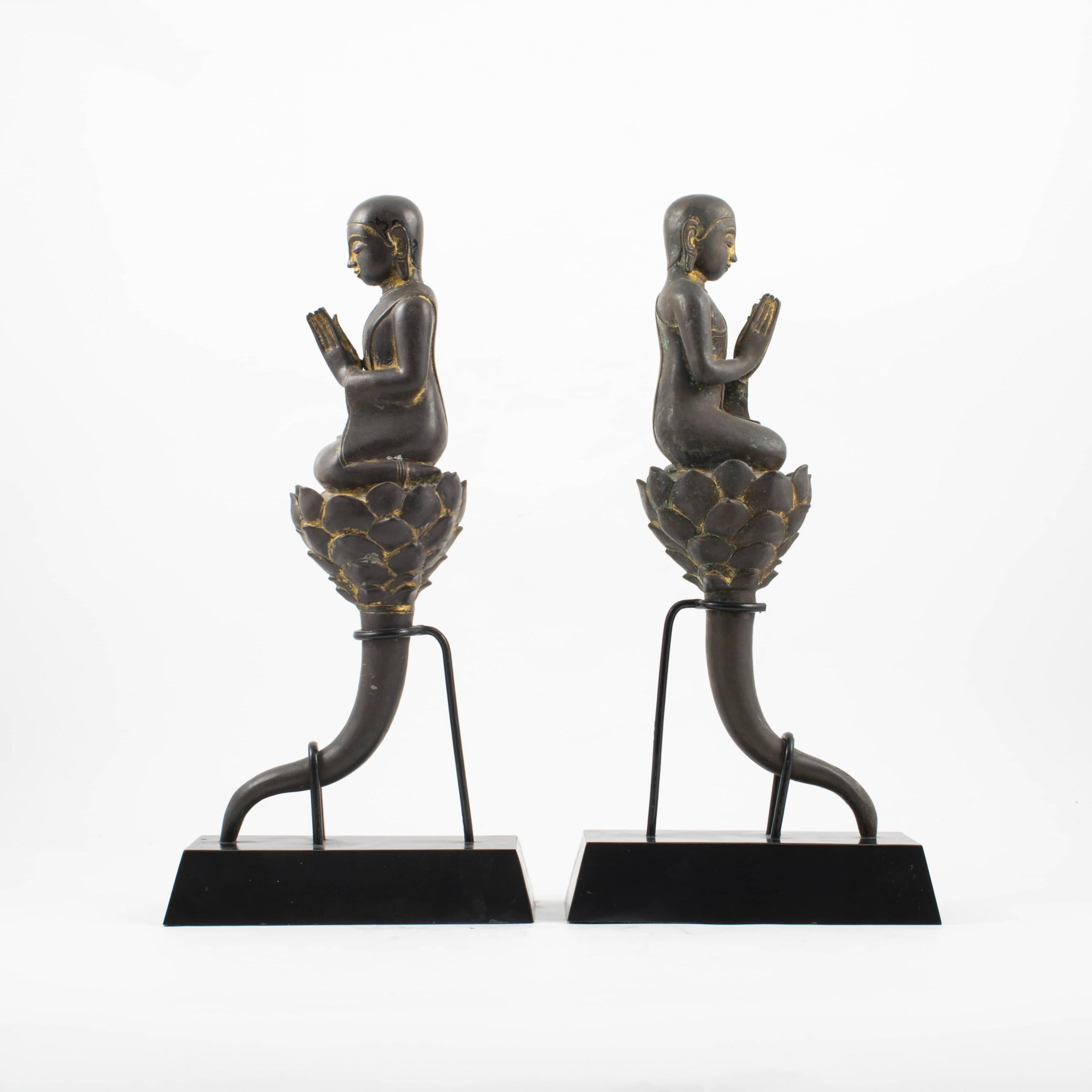 Other Pair of 18th Century Siamese Bronze Procession Praying Monks