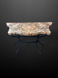 Pair of 18th Century Sicilian Jasper Marble Table Tops on Wrought Iron Bases