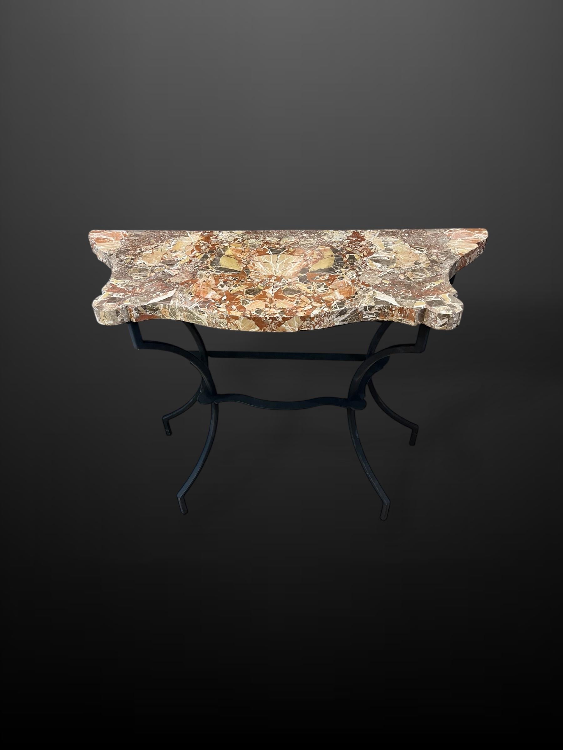 Pair of 18th Century Sicilian Jasper Marble Table Tops on Wrought Iron Bases en Bueno estado para la venta en Reepham, GB