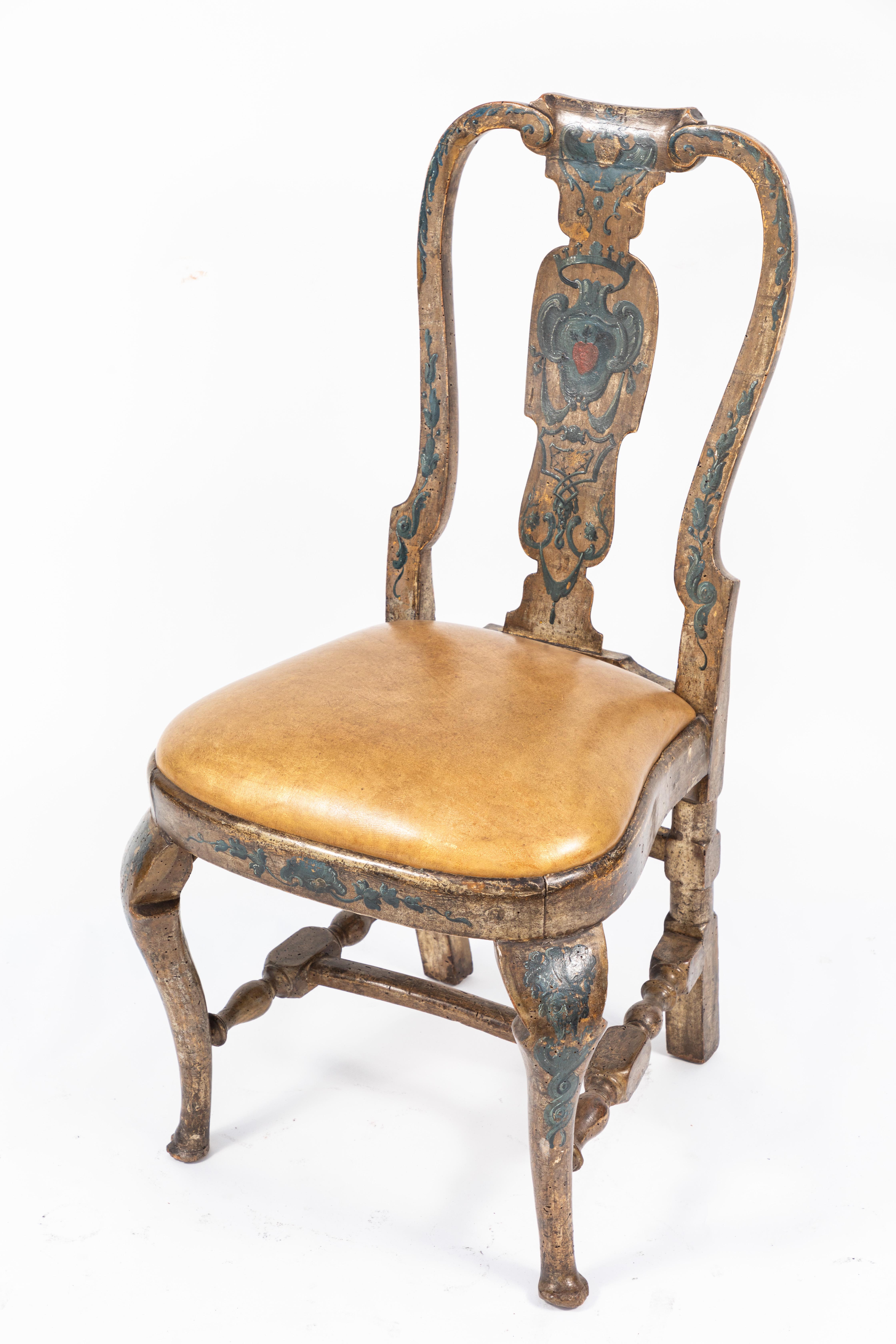 Pair of 18th Century Silver Leaf and Painted Venetian Side Chairs For Sale 4