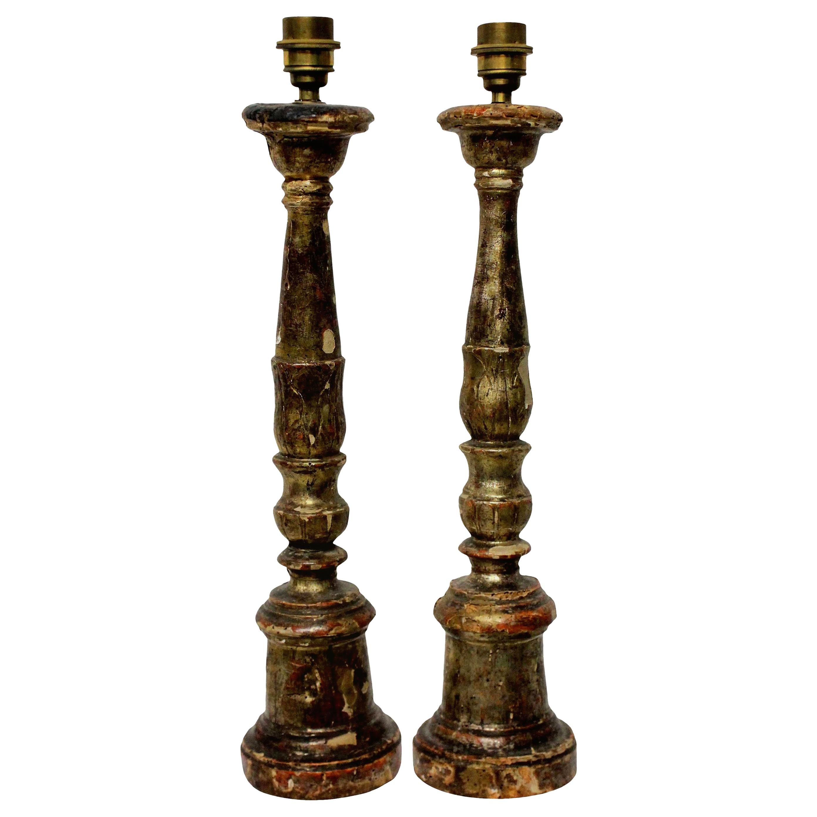 Pair of 18th Century Silver Leaf Lamps