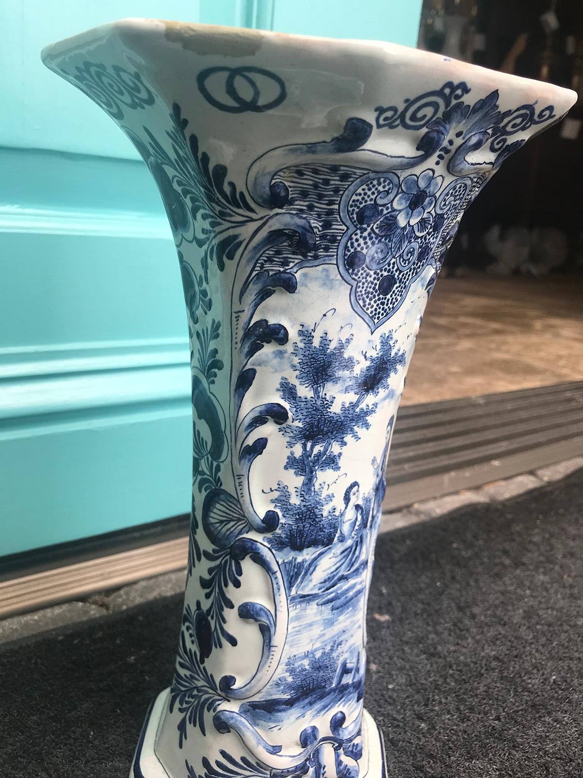 Pair of 18th Century Soft Glazed Delft Vases, Marked JV 5