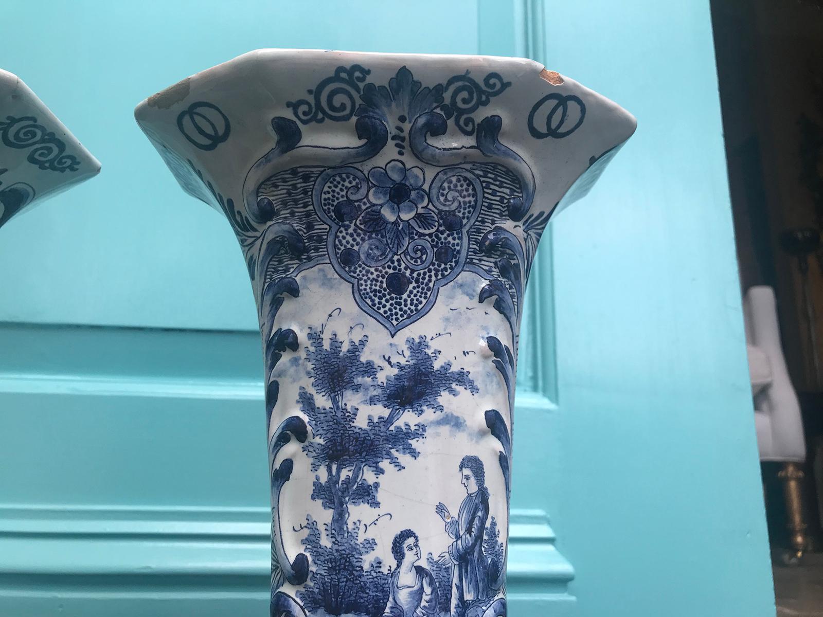 Pair of 18th Century Soft Glazed Delft Vases, Marked JV 6