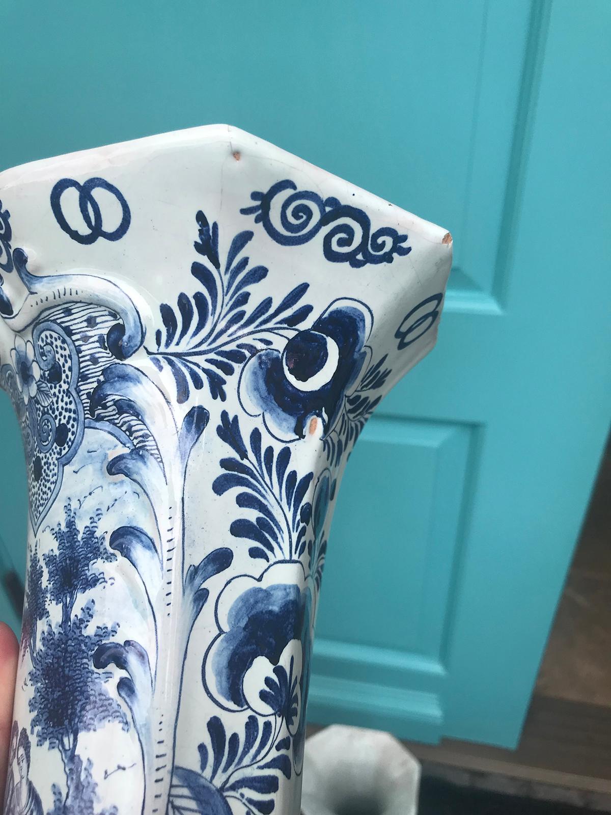 Pair of 18th Century Soft Glazed Delft Vases, Marked JV 8
