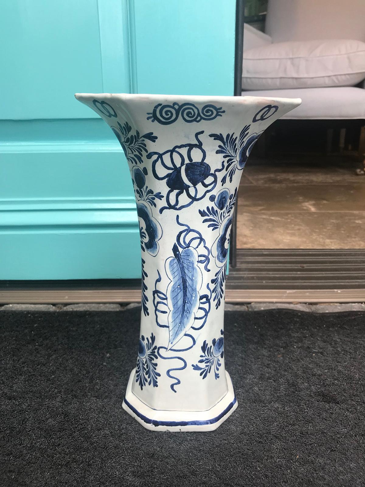 Pair of 18th Century Soft Glazed Delft Vases, Marked JV 9