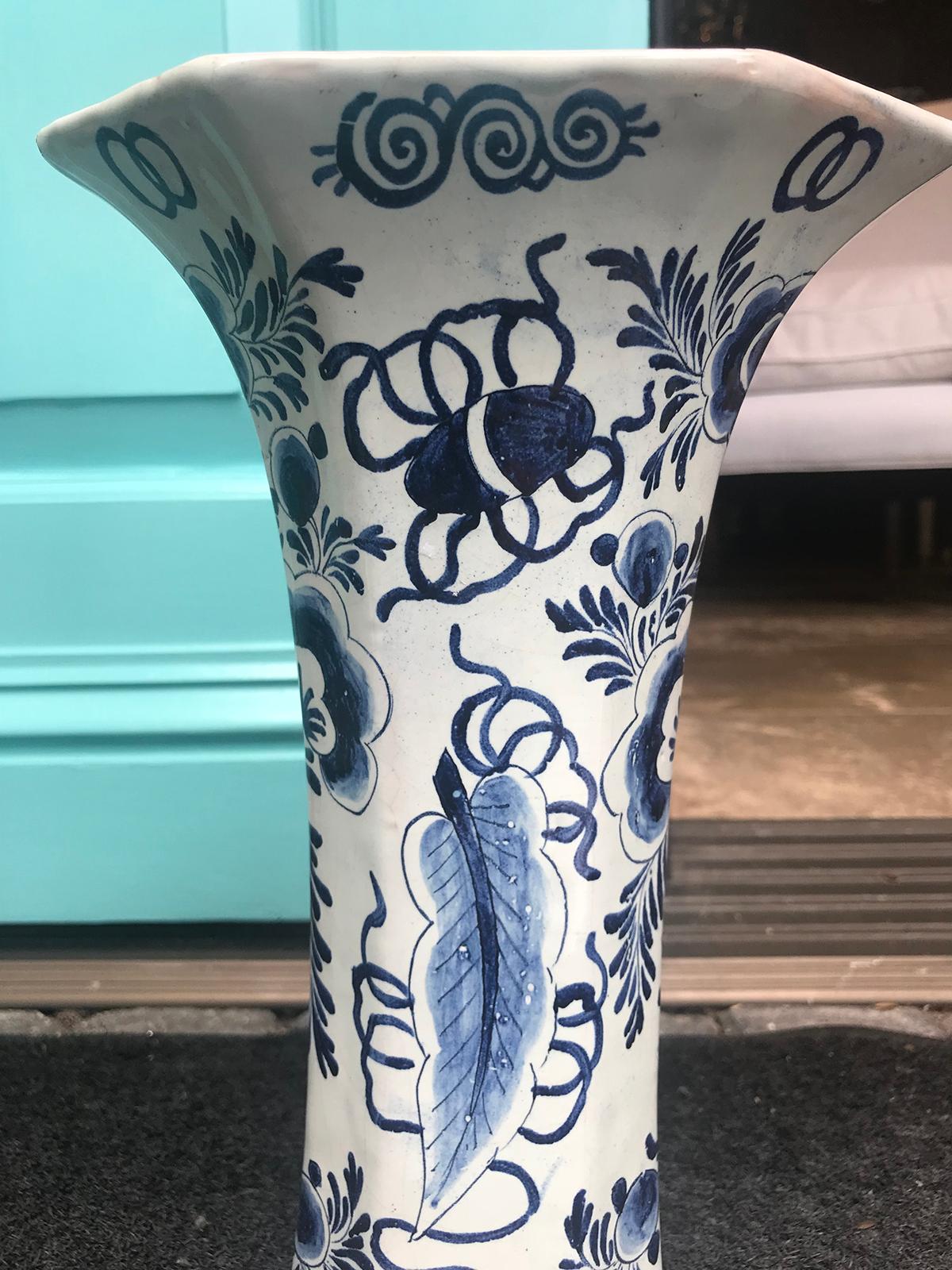 Pair of 18th Century Soft Glazed Delft Vases, Marked JV 10