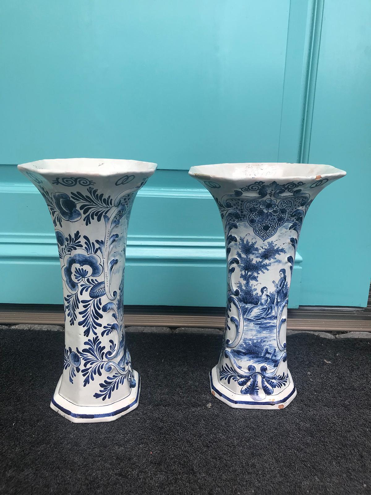 Pair of 18th Century Soft Glazed Delft Vases, Marked JV 1