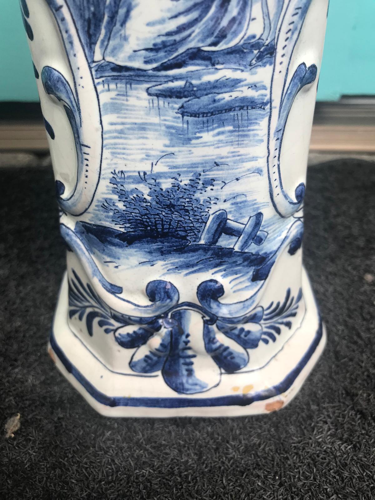 Pair of 18th Century Soft Glazed Delft Vases, Marked JV 4