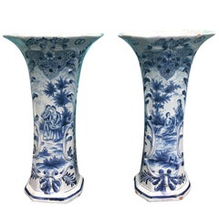 Pair of 18th Century Soft Glazed Delft Vases, Marked JV