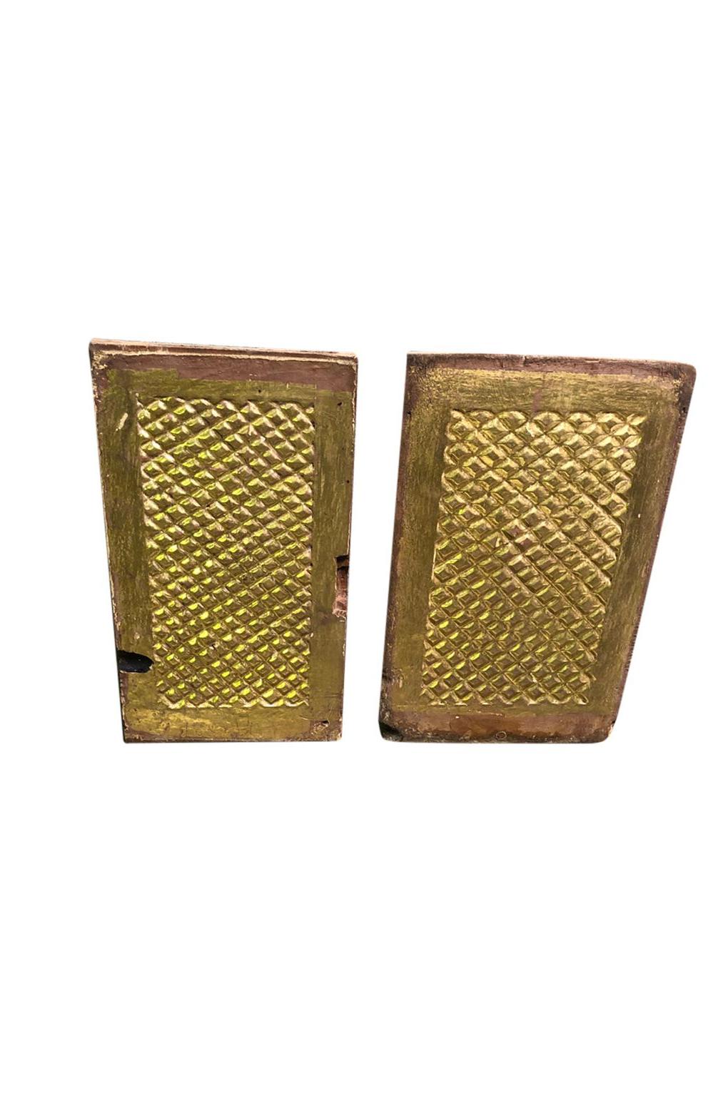 A beautiful pair of 18th century Altar Panels in giltwood carved with the diamond pattern. The gilding has a very high gold content. Stunning architectural pieces that will be fabulous converted into lamps.