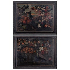 Antique Pair of 18th Century Spanish Anonymous "Bodegón" Still Life Oil Canvas