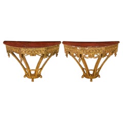 Pair of 18th Century Spanish Carved Giltwood Wall Mounted Consoles