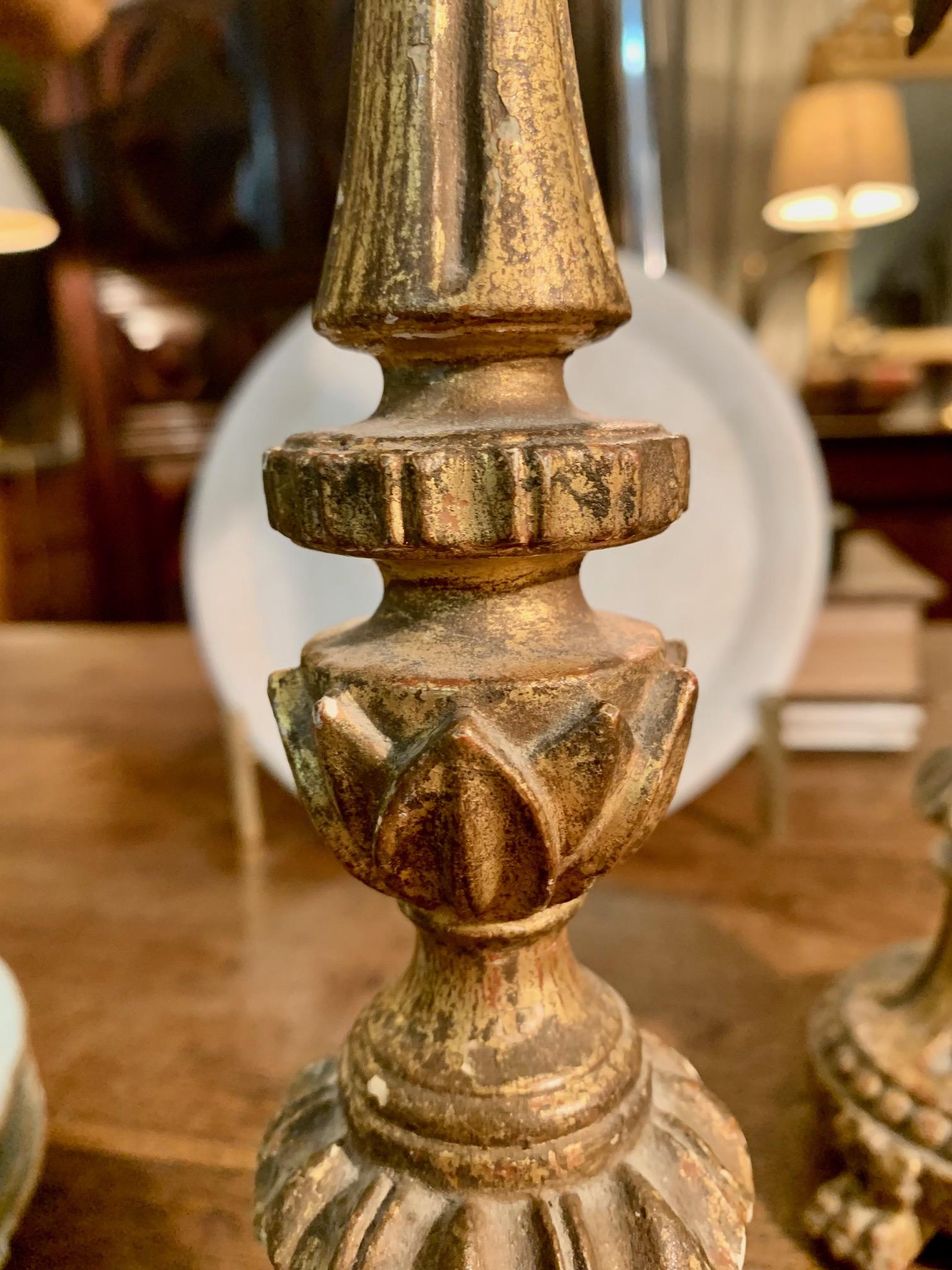 Pair of 18th  Century Spanish Carved Giltwood  Candlestick  Torchere  For Sale 6