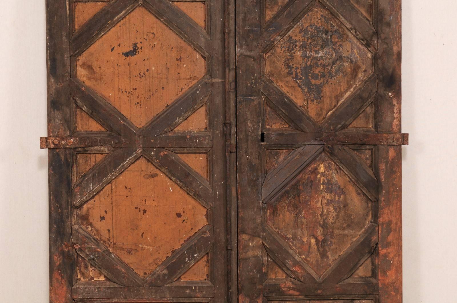 Pair of 18th Century Spanish Carved Wood Doors with Nice Molded Diamond Pattern In Good Condition In Atlanta, GA