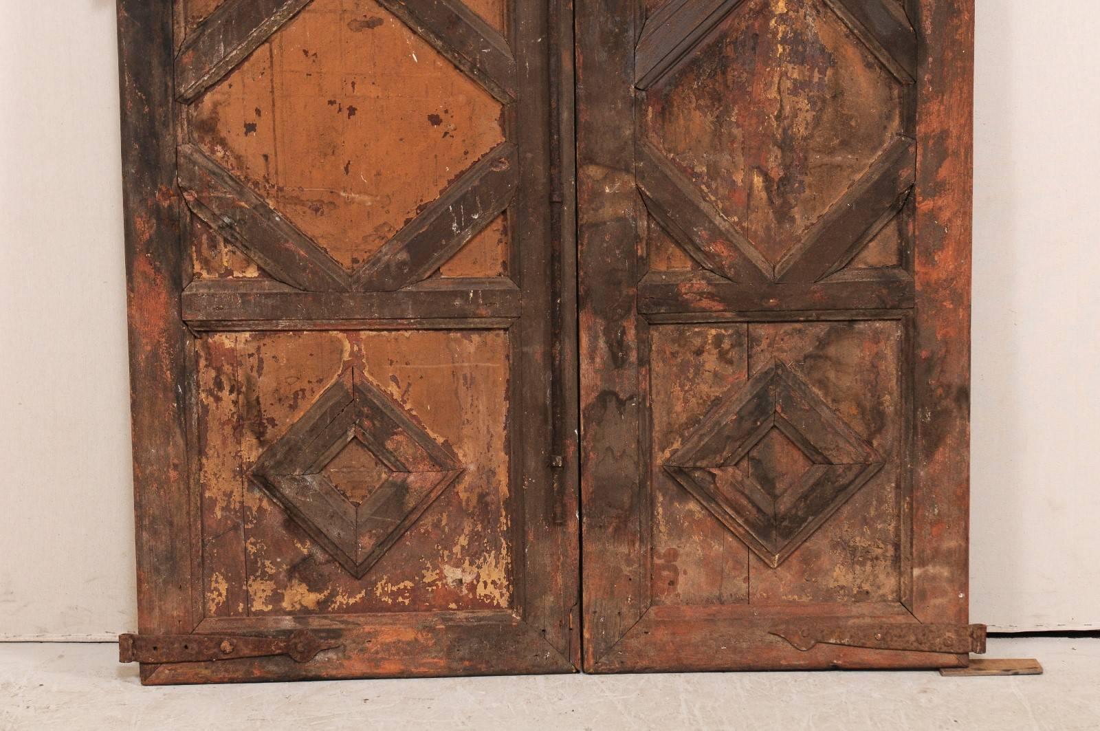 18th Century and Earlier Pair of 18th Century Spanish Carved Wood Doors with Nice Molded Diamond Pattern