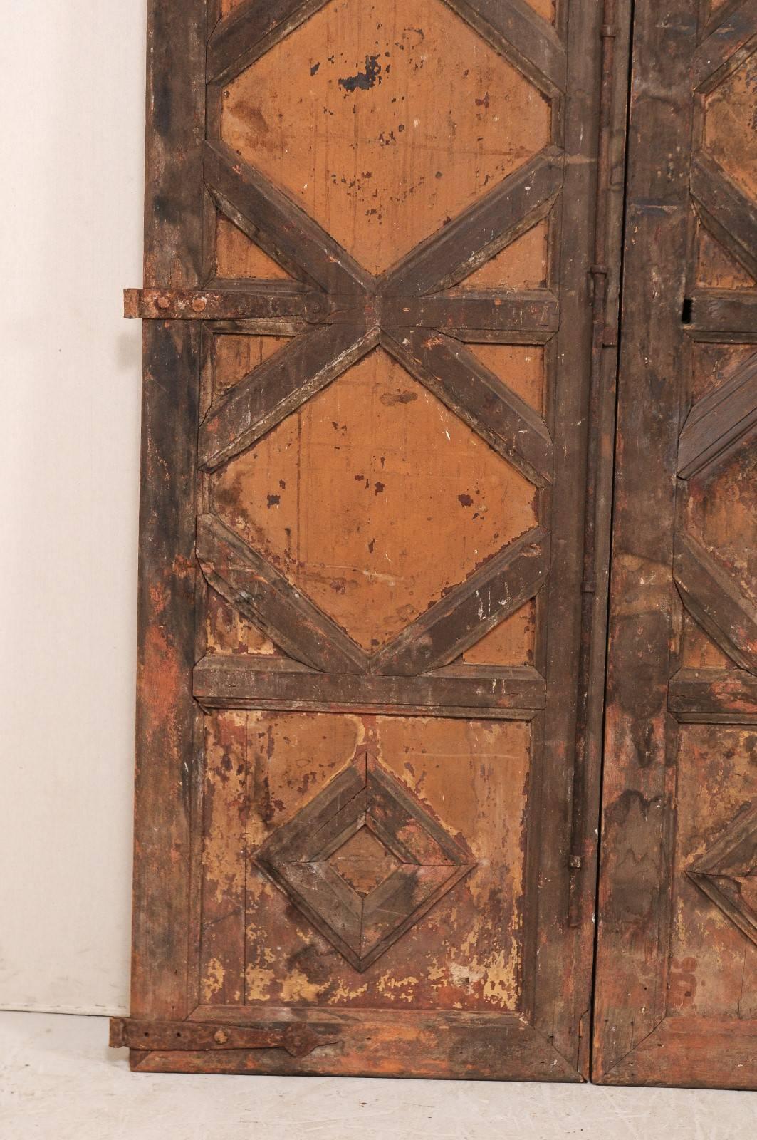 Pair of 18th Century Spanish Carved Wood Doors with Nice Molded Diamond Pattern 1