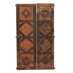 Pair of 18th Century Spanish Carved Wood Doors with Nice Molded Diamond Pattern