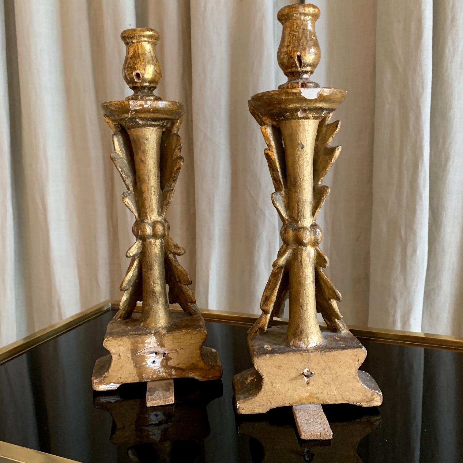 Pair of 18th Century Spanish Giltwood Hand Crved Candlestick 5