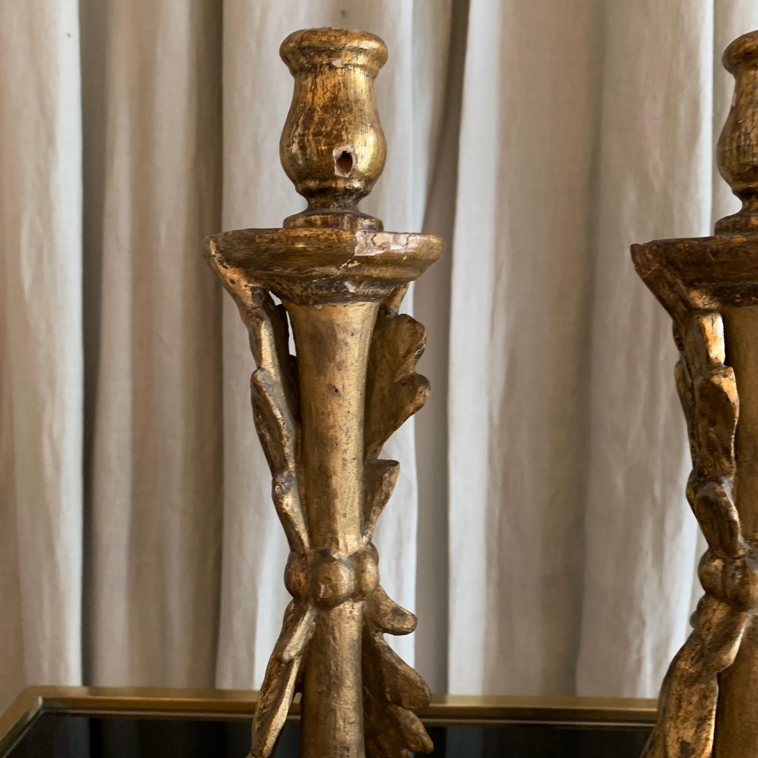 Pair of 18th Century Spanish Giltwood Hand Crved Candlestick 6