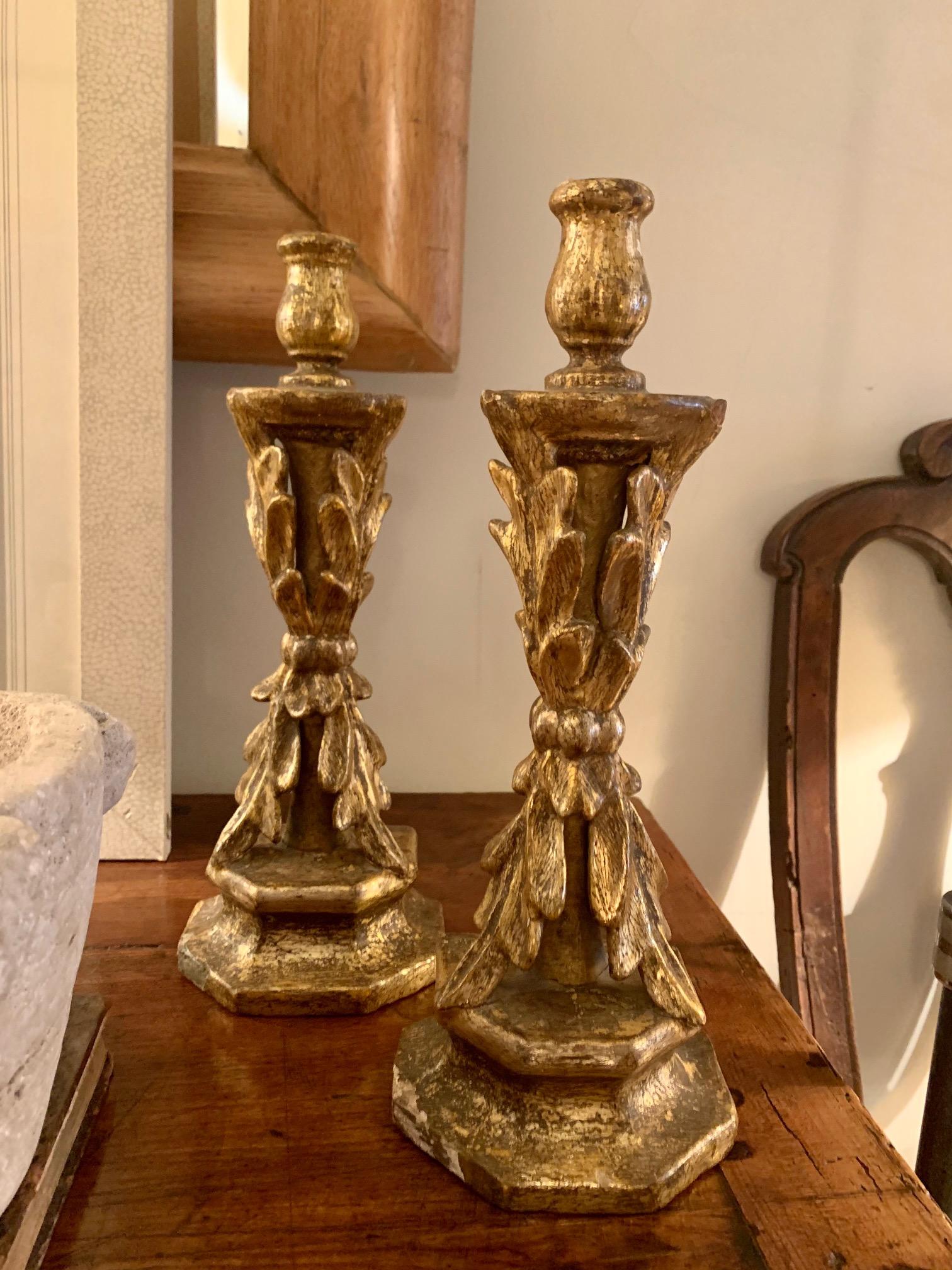 Pair of 18th Century Spanish Giltwood Hand Crved Candlestick 10