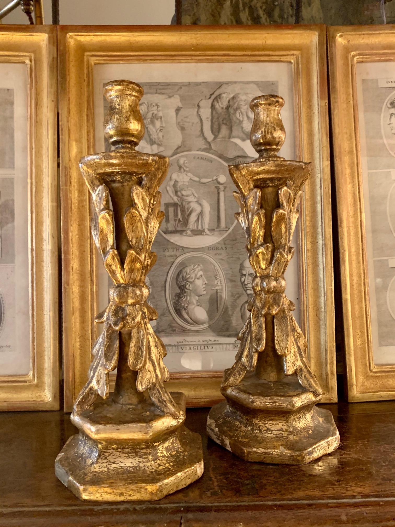 Pair of 18th Century Spanish Giltwood Hand Crved Candlestick 11