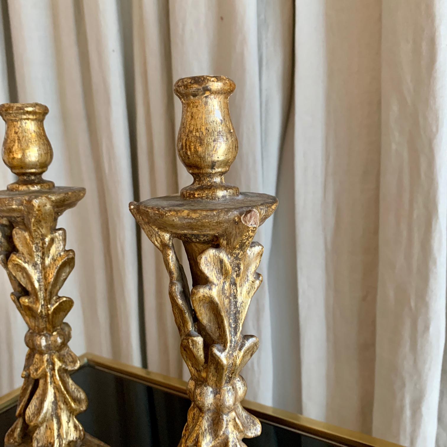 Pair of 18th Century Spanish Giltwood Hand Crved Candlestick 4