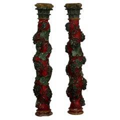 Pair of 18th Century Spanish Hand Carved Wooden Columns