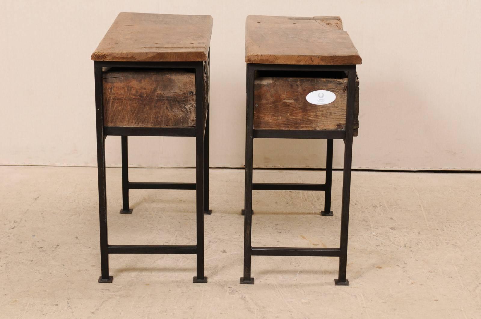 Pair of 18th Century Spanish Rustic Carved Wood and Iron Tables 2