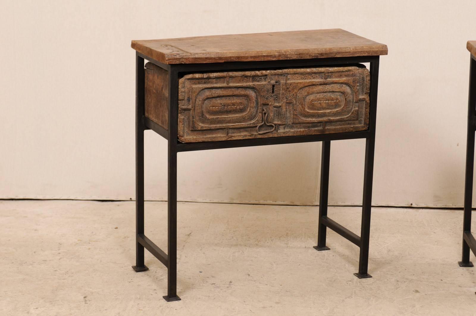 Pair of 18th Century Spanish Rustic Carved Wood and Iron Tables 3