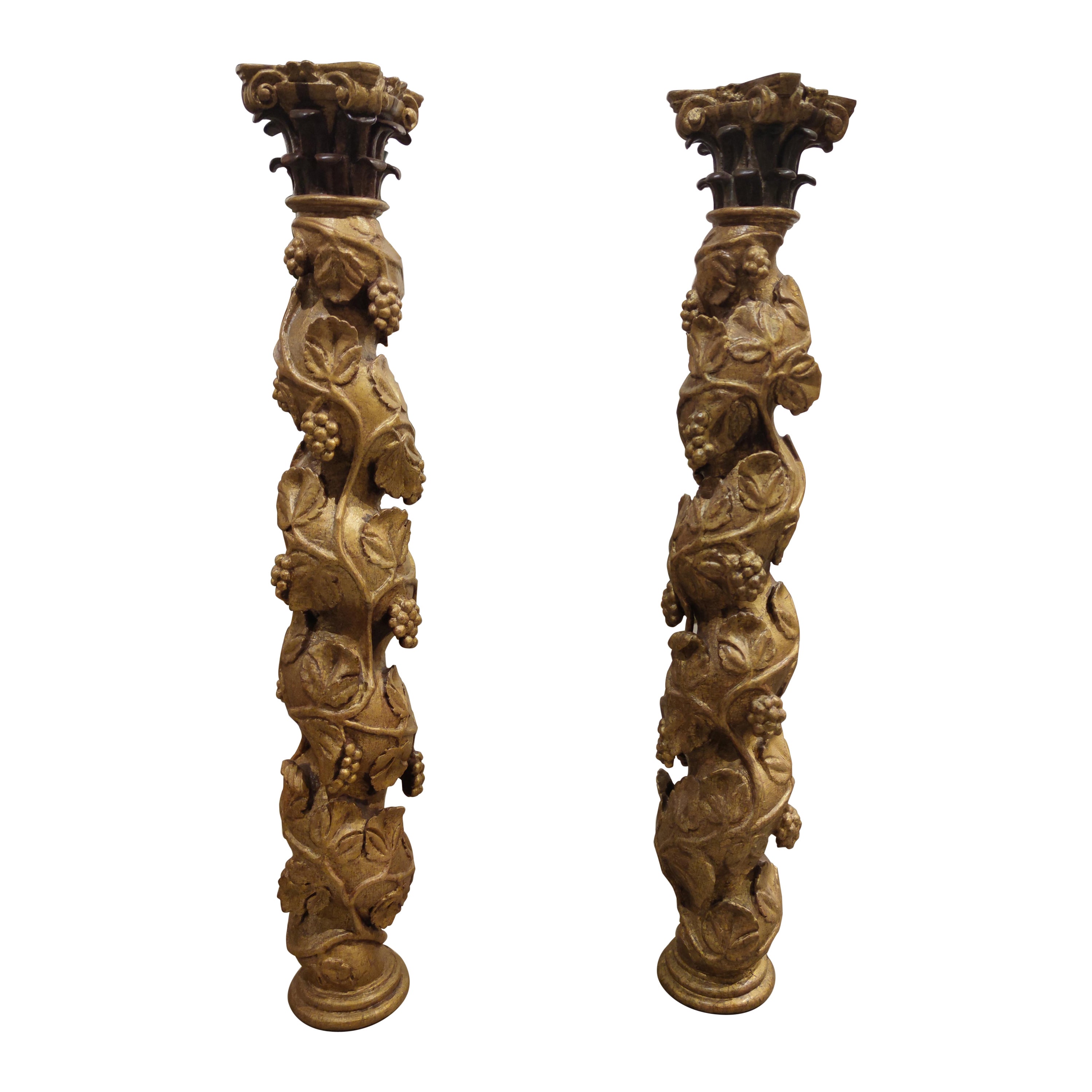 Pair of 18th Century Spanish Solomonic Columns w/ Corinthian Capitals